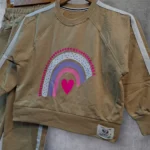 ست رنگین کمون بلوز شلوار بگ دورس دو نخ سبز/نسکافه ای سایز 45 تا 65 - تصویر 7