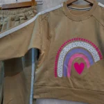 ست رنگین کمون بلوز شلوار بگ دورس دو نخ سبز/نسکافه ای سایز 45 تا 65 - تصویر 2