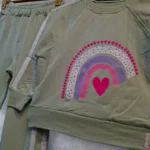 ست رنگین کمون بلوز شلوار بگ دورس دو نخ سبز/نسکافه ای سایز 45 تا 65 - تصویر 5